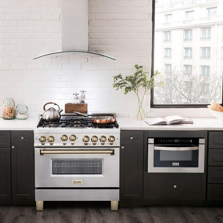 ZLINE KITCHEN AND BATH RGZ36CB ZLINE Autograph Edition 36" 4.6 cu. ft. Range with Gas Stove and Gas Oven in Stainless Steel with Accents Color: Champagne Bronze