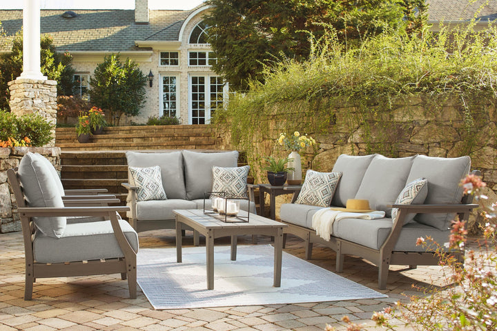 ASHLEY FURNITURE PKG011422 Outdoor Sofa and Loveseat With 2 Lounge Chairs and End Table