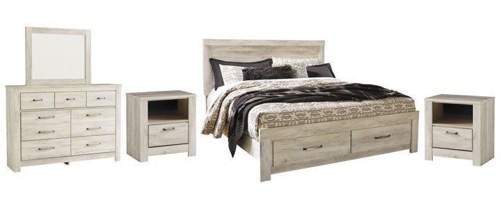 ASHLEY FURNITURE PKG004751 King Platform Bed With 2 Storage Drawers With Mirrored Dresser and 2 Nightstands