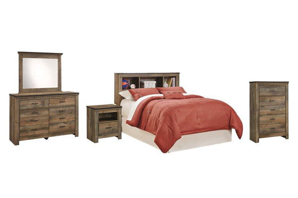 ASHLEY FURNITURE PKG005134 Full Bookcase Headboard With Mirrored Dresser, Chest and Nightstand