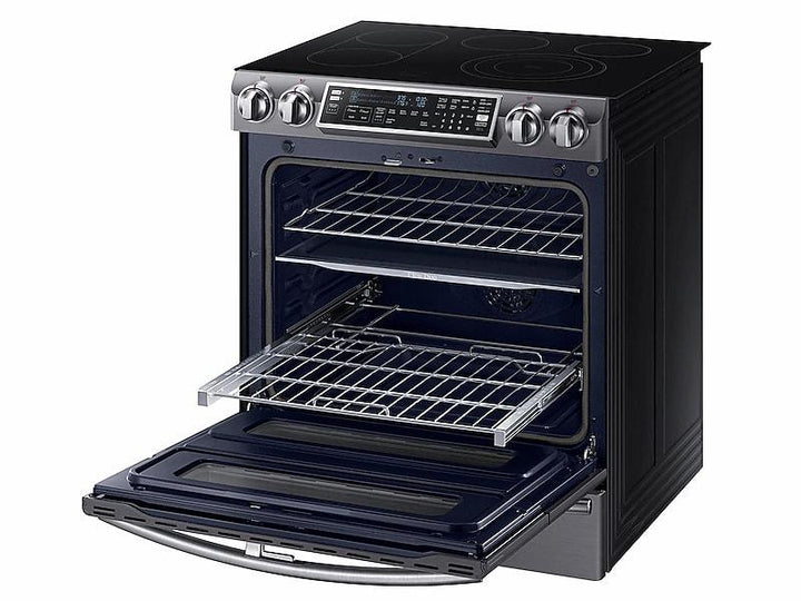 SAMSUNG NE58K9850WG 5.8 cu. ft. Slide-In Electric Range with Flex Duo TM & Dual Door in Black Stainless Steel