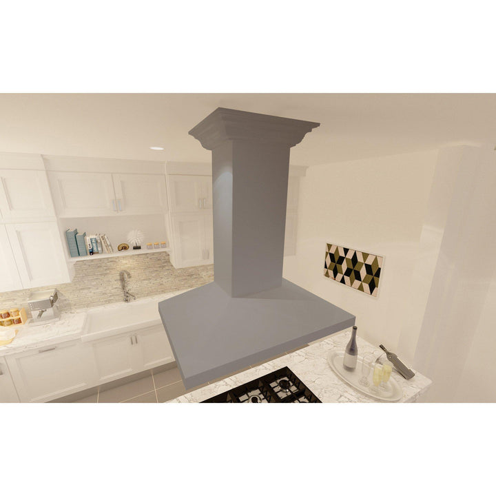 ZLINE KITCHEN AND BATH KBIUU30 ZLINE 30" Convertible Vent Wooden Island Mount Range Hood in Gray Size: 30 Inch