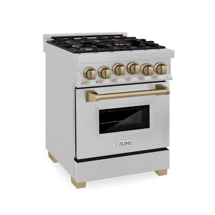 ZLINE KITCHEN AND BATH RGSZSN24CB ZLINE Autograph Edition 24" 2.8 cu. ft. Range with Gas Stove and Gas Oven in DuraSnow R Stainless Steel with Champagne Bronze Accents Color: Champagne Bronze