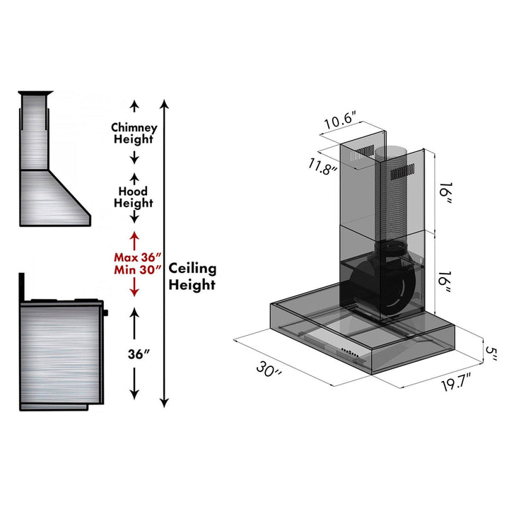 ZLINE KITCHEN AND BATH KECOMRS36400 ZLINE Remote Blower Wall Mount Range Hood In Stainless Steel Size: 36 Inch