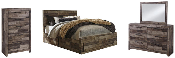 ASHLEY FURNITURE PKG003459 Queen Panel Bed With 4 Storage Drawers With Mirrored Dresser and Chest