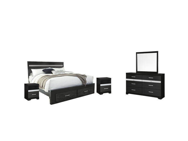 ASHLEY FURNITURE PKG007677 King Panel Bed With 2 Storage Drawers With Mirrored Dresser and 2 Nightstands