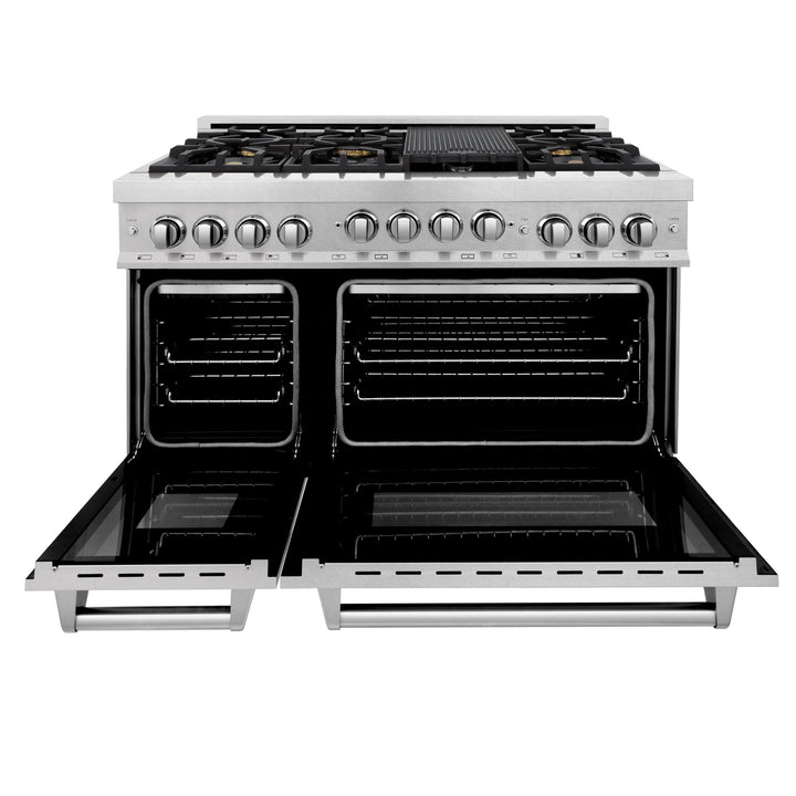 ZLINE KITCHEN AND BATH RGSSNBR48 ZLINE 48" 6.0 cu. ft. Range with Gas Stove and Gas Oven in ZLINE DuraSnow Stainless Steel R Color: DuraSnow Stainless Steel with Brass Burners