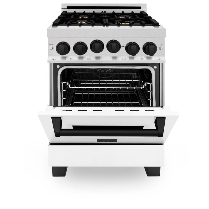 ZLINE KITCHEN AND BATH RGSZWM24CB ZLINE Autograph Edition 24" 2.8 cu. ft. Range with Gas Stove and Gas Oven in DuraSnow R Stainless Steel with White Matte Door and Accents Color: Champagne Bronze