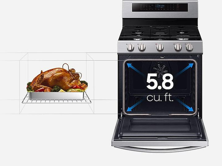 SAMSUNG NX58M6650WG 5.8 cu. ft. Freestanding Gas Range with True Convection and Steam Reheat in Black Stainless Steel