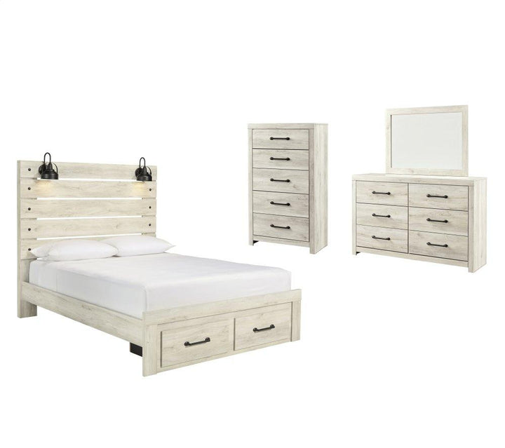 ASHLEY FURNITURE PKG003095 Queen Panel Bed With 2 Storage Drawers With Mirrored Dresser and Chest