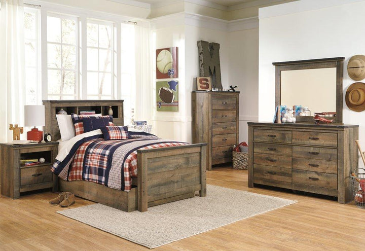 ASHLEY FURNITURE PKG005192 Twin Bookcase Bed With 1 Storage Drawer With Mirrored Dresser and 2 Nightstands