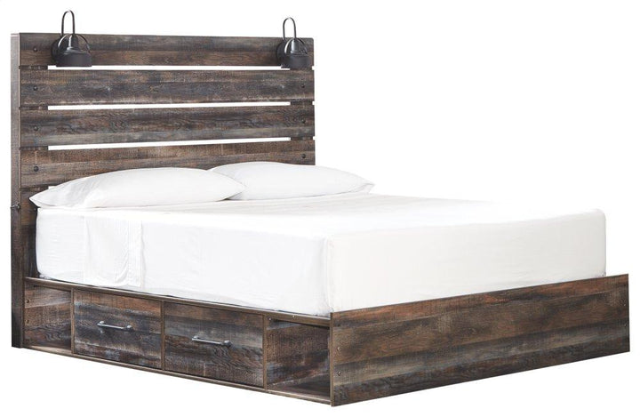 ASHLEY FURNITURE PKG003200 King Panel Bed With 2 Storage Drawers With Mirrored Dresser and 2 Nightstands