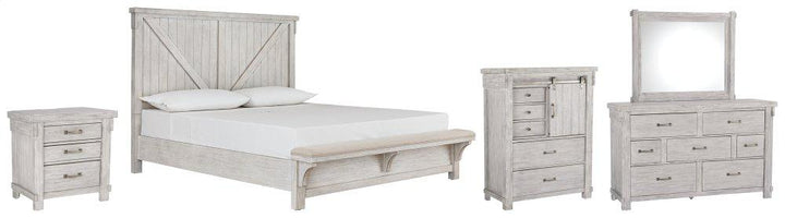 ASHLEY FURNITURE PKG006733 King Panel Bed With Mirrored Dresser, Chest and Nightstand