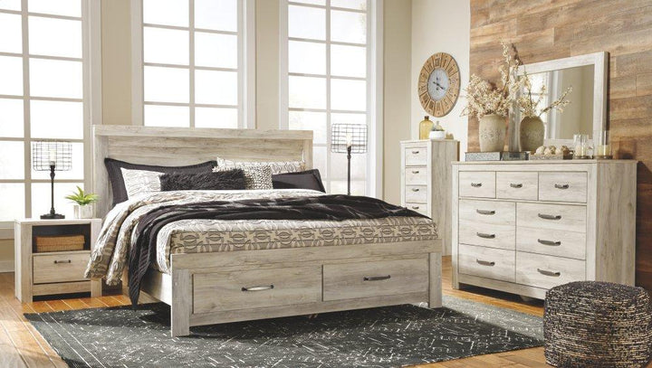 ASHLEY FURNITURE PKG004758 King Platform Bed With 2 Storage Drawers With Mirrored Dresser, Chest and Nightstand