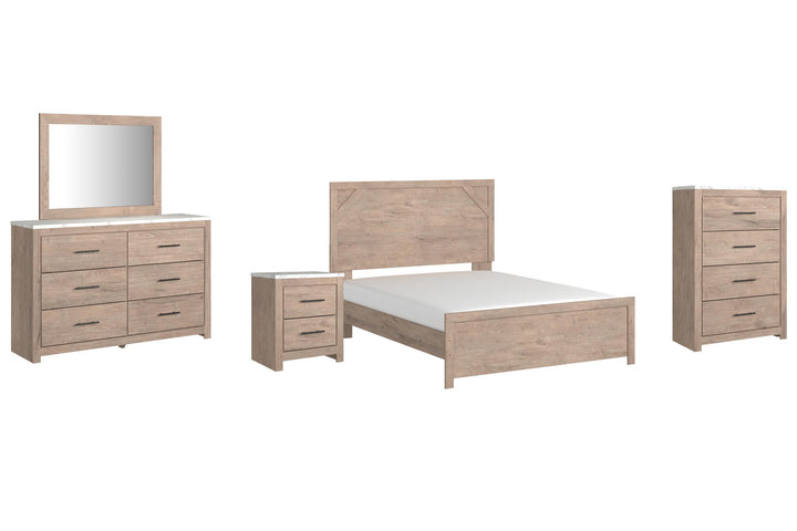 ASHLEY FURNITURE PKG009386 Queen Panel Bed With Mirrored Dresser, Chest and Nightstand