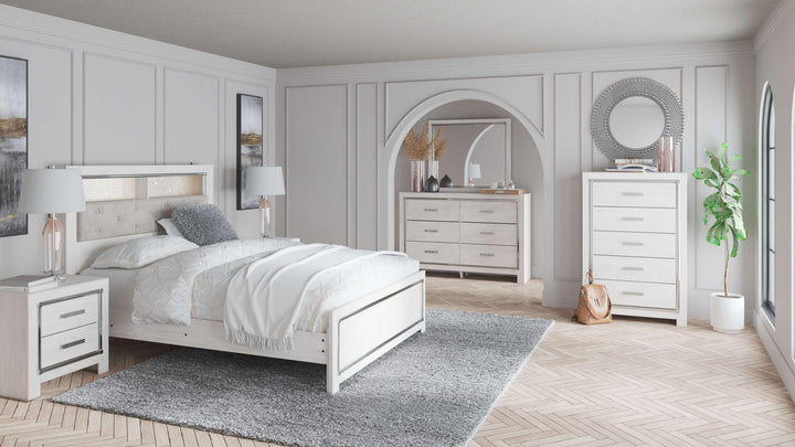 ASHLEY FURNITURE PKG009480 Queen Bookcase Headboard With Mirrored Dresser and 2 Nightstands