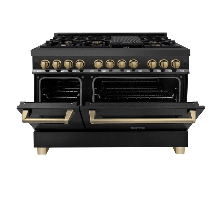 ZLINE KITCHEN AND BATH RGBZ48G ZLINE Autograph Edition 48" 6.0 cu. ft. Range with Gas Stove and Gas Oven in Black Stainless Steel with Accents Color: Gold