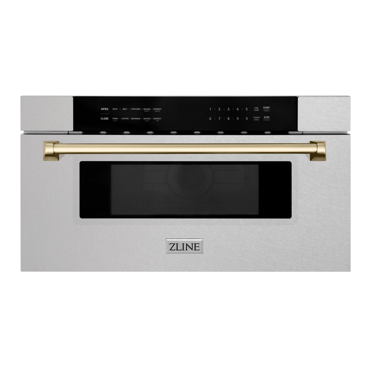 ZLINE KITCHEN AND BATH MWDZ30SSCB ZLINE Autograph Edition 30" 1.2 cu. ft. Built-In Microwave Drawer in Fingerprint Resistant Stainless Steel with Accents Color: Champagne Bronze