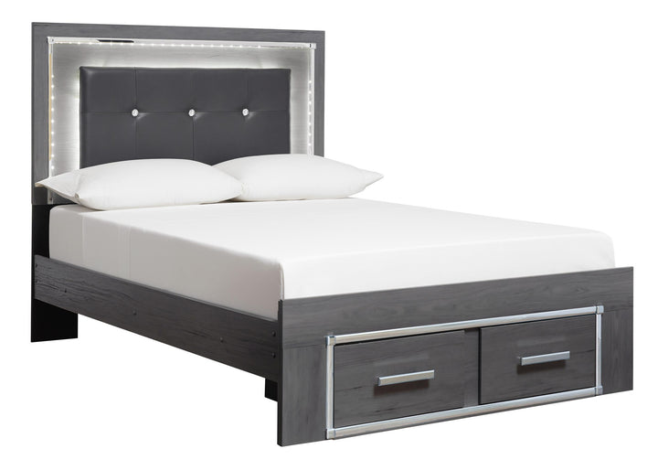 ASHLEY FURNITURE PKG003577 King Panel Bed With 2 Storage Drawers With Mirrored Dresser, Chest and 2 Nightstands