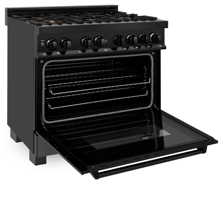 ZLINE KITCHEN AND BATH RABBR36 ZLINE 36" 4.6 cu. ft. Dual Fuel Range with Gas Stove and Electric Oven in Black Stainless Steel with Brass Burners