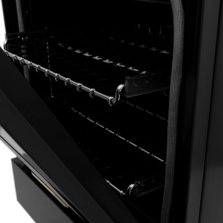 ZLINE KITCHEN AND BATH RABZ24G ZLINE Autograph Edition 24" 2.8 cu. ft. Dual Fuel Range with Gas Stove and Electric Oven in Black Stainless Steel with Champagne Bronze Accents Color: Gold