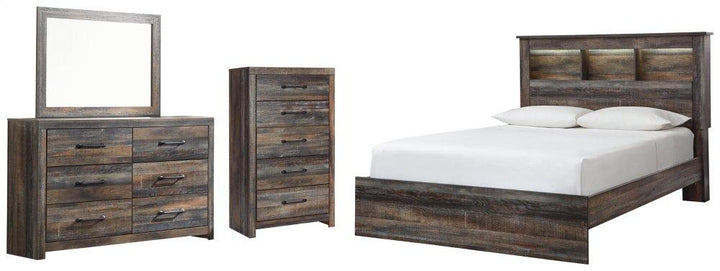 ASHLEY FURNITURE PKG003207 Queen Bookcase Bed With Mirrored Dresser and Chest