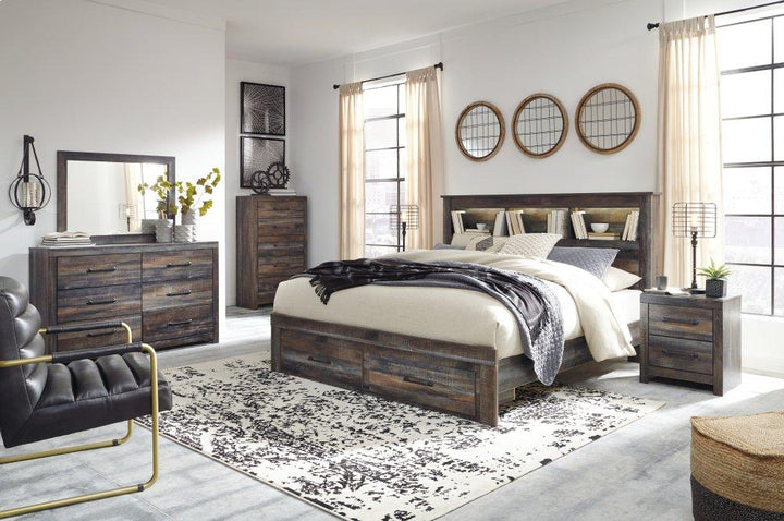 ASHLEY FURNITURE PKG003242 Queen Bookcase Bed With 2 Storage Drawers With Mirrored Dresser and 2 Nightstands