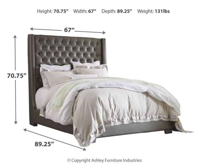 ASHLEY FURNITURE PKG007775 Queen Upholstered Bed With Mirrored Dresser, Chest and Nightstand