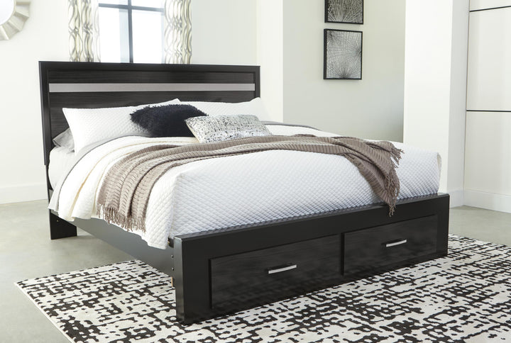 ASHLEY FURNITURE PKG007677 King Panel Bed With 2 Storage Drawers With Mirrored Dresser and 2 Nightstands