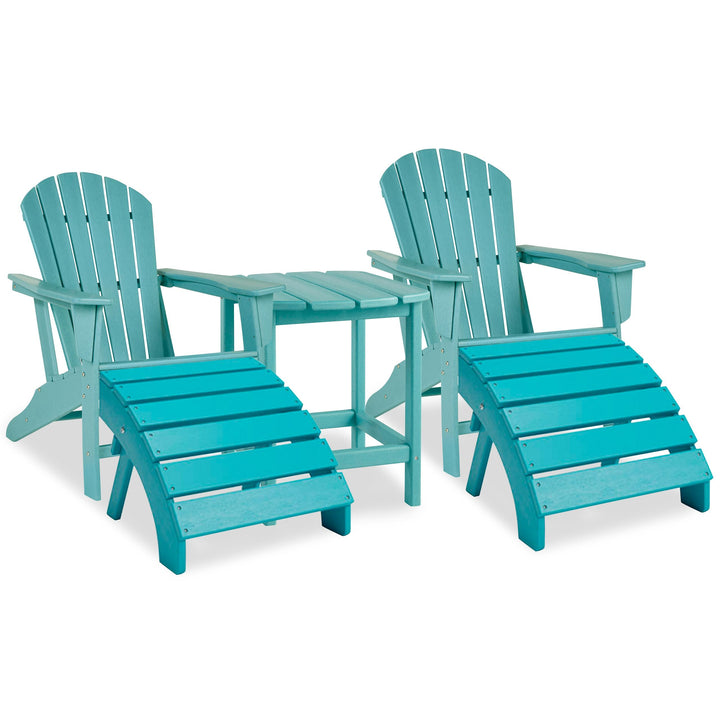 ASHLEY FURNITURE PKG013801 2 Outdoor Adirondack Chairs and Ottomans With Side Table