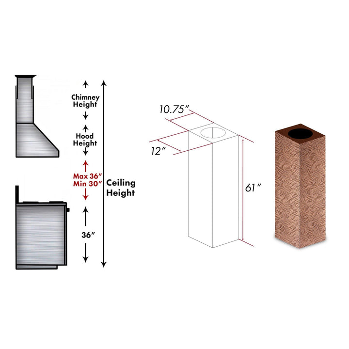 ZLINE KITCHEN AND BATH 8GL2HIE ZLINE 61" Hand Hammered Copper Finished Chimney Extension for Ceilings up to 12.5 ft.