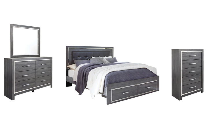 ASHLEY FURNITURE PKG003572 King Panel Bed With 2 Storage Drawers With Mirrored Dresser and Chest