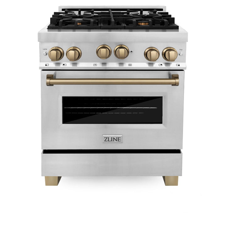 ZLINE KITCHEN AND BATH RGZ30G ZLINE Autograph Edition 30" 4.0 cu. ft. Range with Gas Stove and Gas Oven in Stainless Steel with Accents Color: Gold