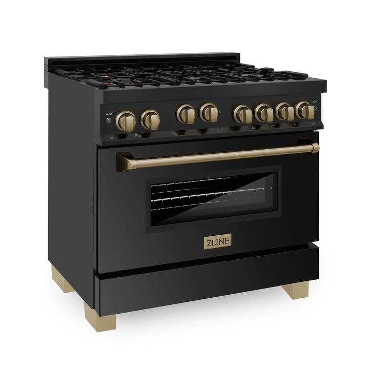 ZLINE KITCHEN AND BATH RGBZ36CB ZLINE Autograph Edition 36" 4.6 cu. ft. Range with Gas Stove and Gas Oven in Black Stainless Steel with Accents Size: Champagne Bronze