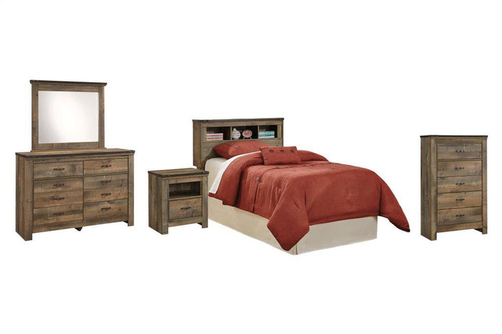 ASHLEY FURNITURE PKG005116 Twin Bookcase Headboard With Mirrored Dresser, Chest and Nightstand