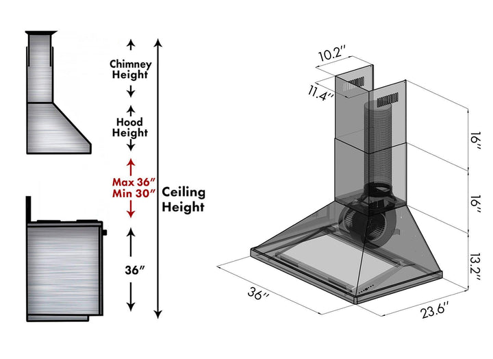 ZLINE KITCHEN AND BATH 69636 ZLINE Professional Convertible Vent Wall Mount Range Hood in Stainless Steel