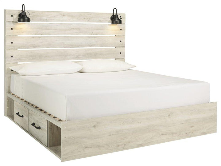 ASHLEY FURNITURE PKG003029 King Panel Bed With 4 Storage Drawers With Mirrored Dresser, Chest and Nightstand