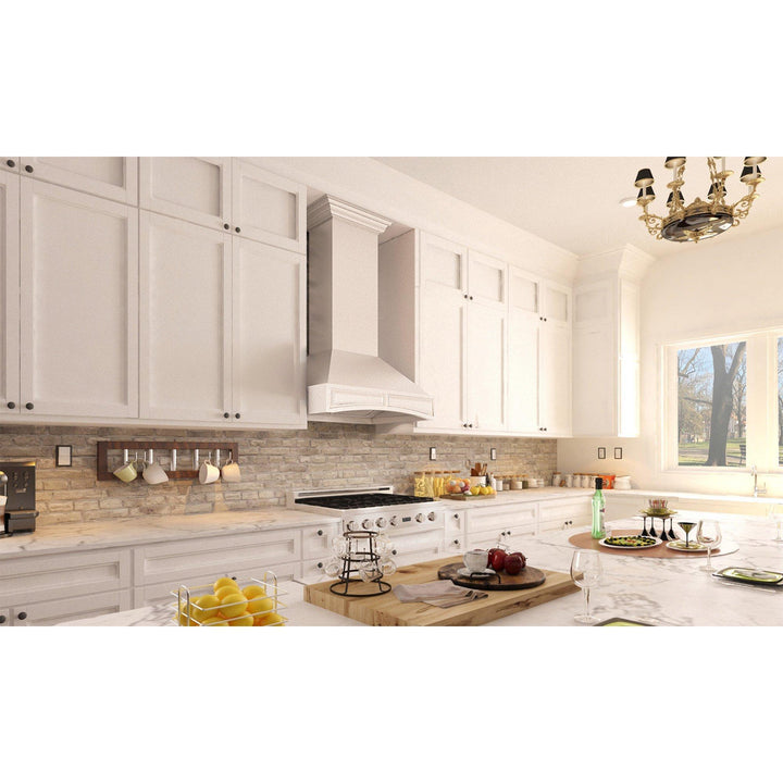 ZLINE KITCHEN AND BATH 321TTRD30 ZLINE Wooden Wall Mount Range Hood in White - Includes Remote Motor Size: 30 Inch, CFM: 700