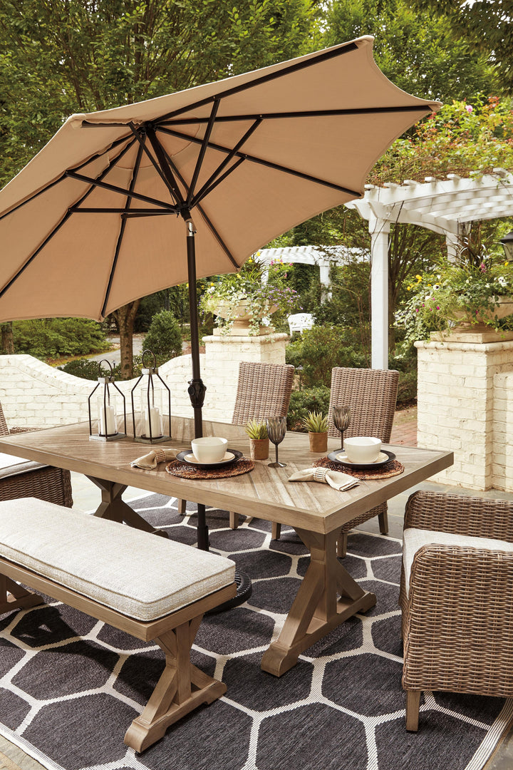 ASHLEY FURNITURE P791P5 Beachcroft Outdoor Dining Table With 4 Chairs and Bench