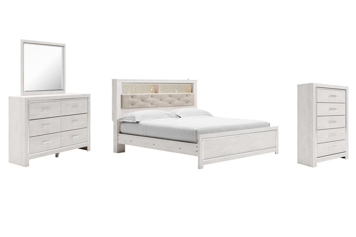 ASHLEY FURNITURE PKG009439 King Panel Bookcase Bed With Mirrored Dresser and Chest