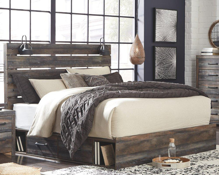 ASHLEY FURNITURE PKG003201 King Panel Bed With 2 Storage Drawers With Mirrored Dresser and Chest