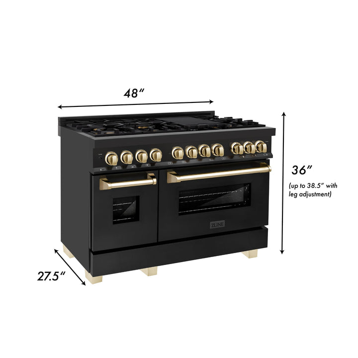 ZLINE KITCHEN AND BATH RGBZ48G ZLINE Autograph Edition 48" 6.0 cu. ft. Range with Gas Stove and Gas Oven in Black Stainless Steel with Accents Color: Gold