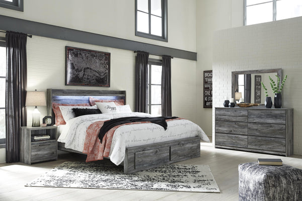 ASHLEY FURNITURE PKG014039 King Panel Bed With 2 Storage Drawers With Mirrored Dresser, and Nightstand