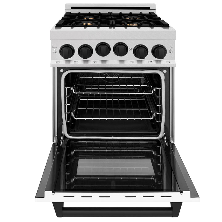 ZLINE KITCHEN AND BATH RGSZWM24CB ZLINE Autograph Edition 24" 2.8 cu. ft. Range with Gas Stove and Gas Oven in DuraSnow R Stainless Steel with White Matte Door and Accents Color: Champagne Bronze