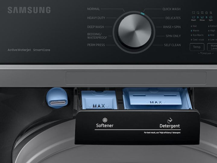 SAMSUNG WA44A3405AV 4.4 cu. ft. Top Load Washer with ActiveWave TM Agitator and Active WaterJet in Brushed Black