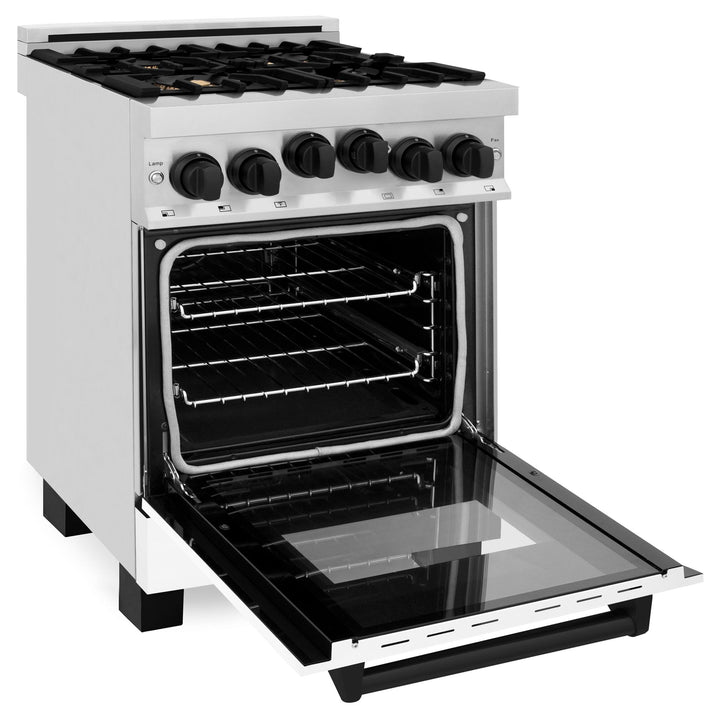 ZLINE KITCHEN AND BATH RGZWM24MB ZLINE Autograph Edition 24" 2.8 cu. ft. Range with Gas Stove and Gas Oven in Stainless Steel with White Matte Door and Matte Black Accents Color: Matte Black