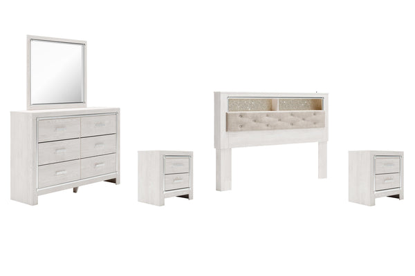 ASHLEY FURNITURE PKG009486 King Bookcase Headboard With Mirrored Dresser and 2 Nightstands