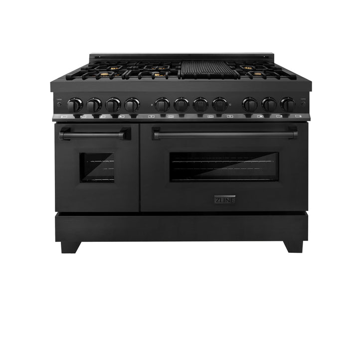 ZLINE KITCHEN AND BATH RABBR48 ZLINE 48" 6.0 cu. ft. Dual Fuel Range with Gas Stove and Electric Oven in Black Stainless Steel with Brass Burners Color: Black Stainless Steel with Brass Burners