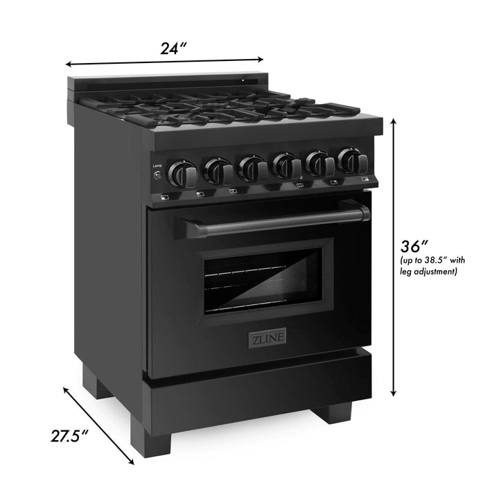 ZLINE KITCHEN AND BATH RAB24 ZLINE 24" 2.8 cu. ft. Dual Fuel Range with Gas Stove and Electric Oven in Black Stainless Steel Style: Black Stainless Steel