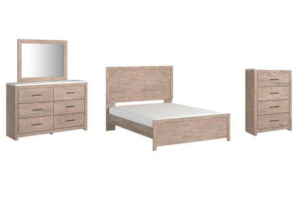 ASHLEY FURNITURE PKG009385 Queen Panel Bed With Mirrored Dresser and Chest